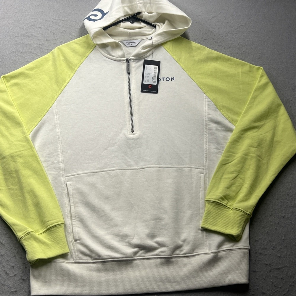 Peloton Womens 1/4 Zip Pullover Hooded Sweatshirt White Neon Hoodie Small NWT